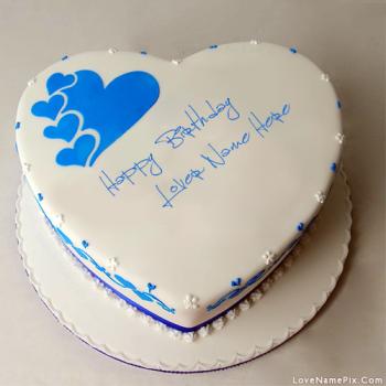 Blue Hearts Birthday Cake for lovers With Name