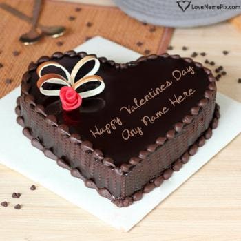 Create Chocolate Heart Cake For Valentine Day With Name