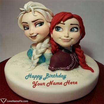Elsa Anna Sisters Birthday Cake With Name