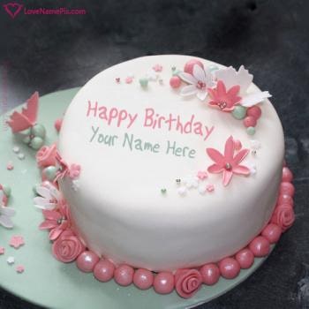 Flowers Birthday Cake With Writing With Name