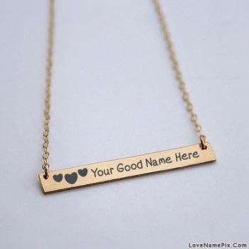 Hearts Gold Bar Necklace With Name