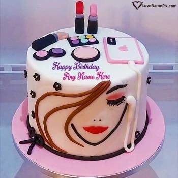 Makeup Diva Birthday Cake With Iphone With Name