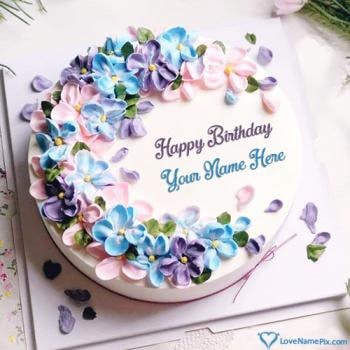 Pink Purple Flowers Birthday Cake Generator With Name