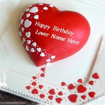 Red Heart Lovers Birthday cake With Name