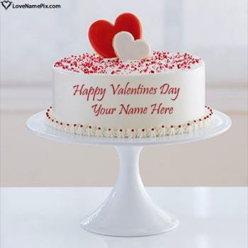 Romantic Cool Heart Cake Valentines Day Wishes With Name