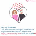 Cute Heart Happy Anniversary Card For Wife Love Name Picture