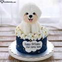 Cute White Big Dog Lover Birthday Cake Love Name Picture