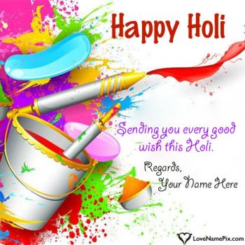 Awesome Happy Holi Greeting Card With Name