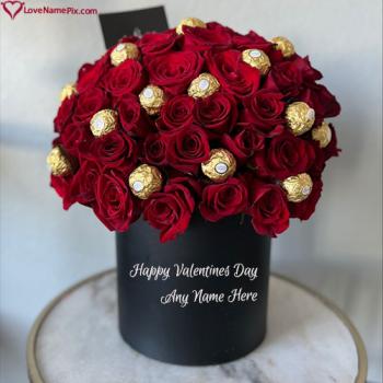 Beautiful Valentine Day Red Roses Flowers Bouquet Wishes With Name