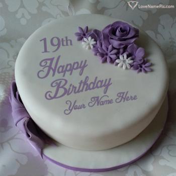 Beautiful Violet Rose 19th Birthday Cake With Name