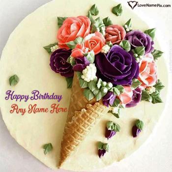 Best Flower Cone Birthday Cake Free Download With Name