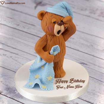 Big Teddy Bear With Blanket Birthday Cake With Name