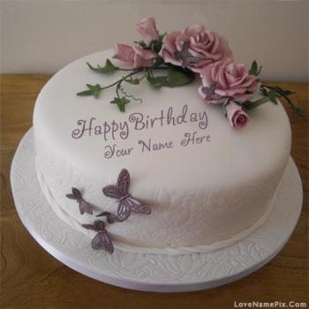 Butterfly Roses Birthday Cake With Name