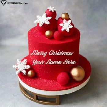 Classic Merry Christmas Baubles Cake Online Design With Name