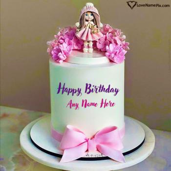 Cute Barbie Doll Birthday Cake Image For Girls With Name