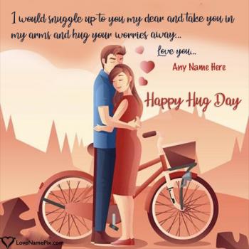 Cute Couple Happy Hug Day Wishes With Name