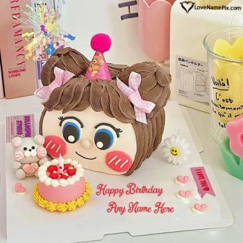 Cute Doll Celebrating Birthday Cake Wishes With Candle With Name