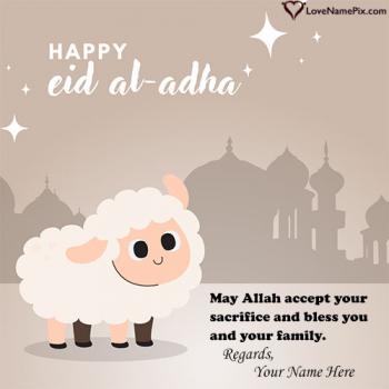Cute Eid ul Adha Mubarak Wishes Card For Kids With Name