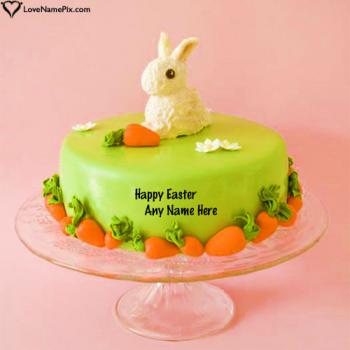 Cute Happy Easter Day Bunny Wishes Cake Card With Name