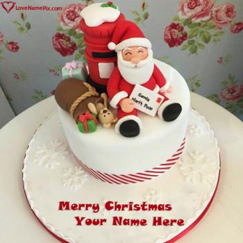 Cute Santa With Gifts Christmas Wishes Cake With Name