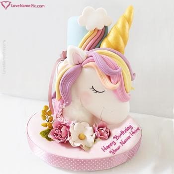 Cute Unicorn Birthday Wishes Cake For Girl With Name