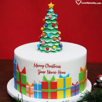 Decorated Merry Christmas Tree Cake Generator With Name