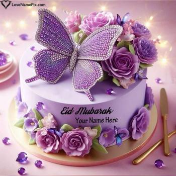 Eid Mubarak Wishes Greetings Cake Image Name Generator With Name