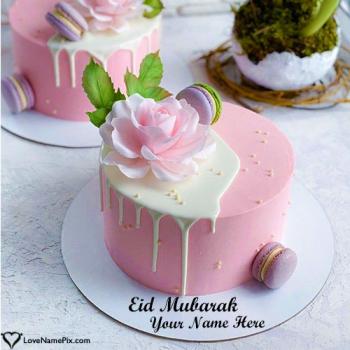 Eid ul fitr Mubarak Wishes Cake Card With Name