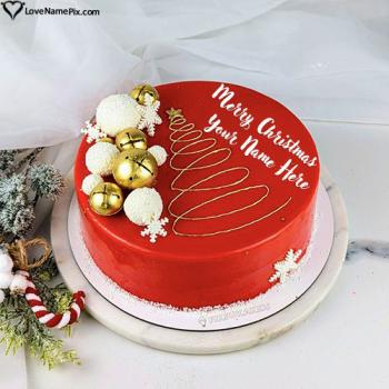 Elegant Golden Decoration Merry Christmas Cake Image With Name