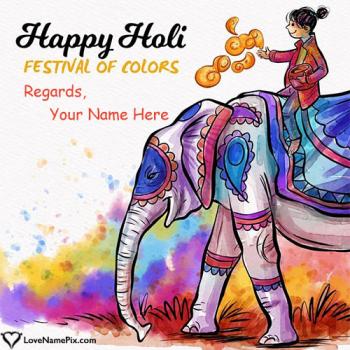 Elegant Happy Holi Day Greeting Image With Name