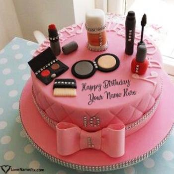 Elegant Makeup Birthday Cake For Girl With Name