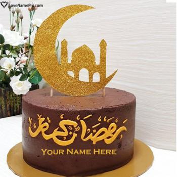 Elegant Ramadan Mubarak Cake With Moon And Mosque With Name