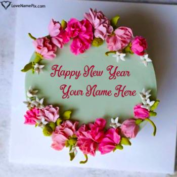 Floral Happy New Year Cake Design With Name