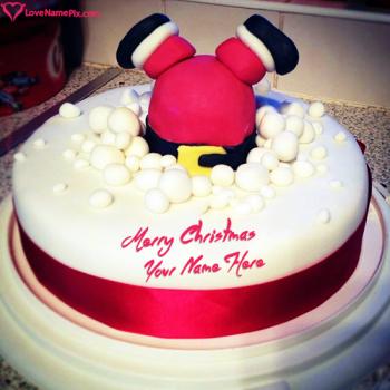 Funny Santa Clause Merry Christmas Wishes Cake With Name