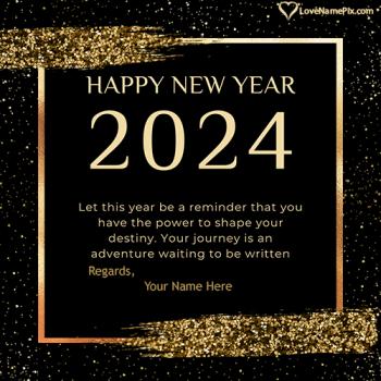 Golden And Black Themed Happy New Year Wishes 2024 With Name