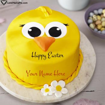 Happy Easter Chick Cake Greeting Card With Name
