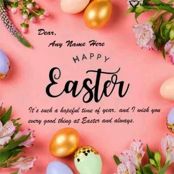 Happy Easter Greeting Text Template Card With Name
