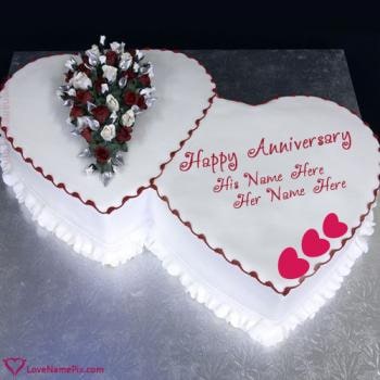 Hearts Anniversary Cake For Couples With Name