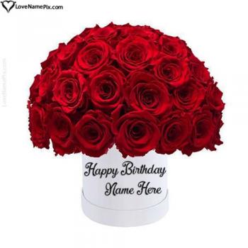 Lovely Red Flowers Birthday Image For Girls With Name