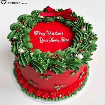 Luxury Merry Christmas Wreath Cake Decoration With Name