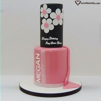 Megan Branded Nail Polish Pink Color Birthday Cake With Name
