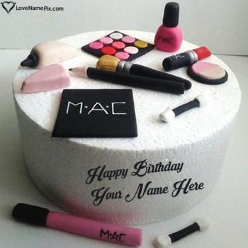 Personalized Makeup Birthday Cake For Girl With Name