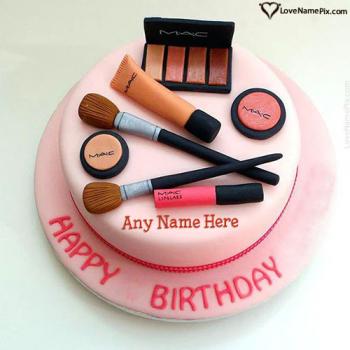 Pink Mac Makeup Brushes Birthday Cake With Name