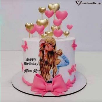 Pretty Pink Girls Birthday Cake With Name