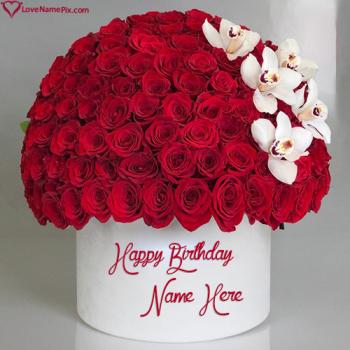 Red Roses And Orchids Happy Birthday Wishes With Name