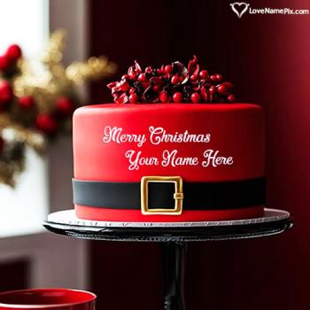 Red Velvet Santa Belt Merry Christmas Cake With Name