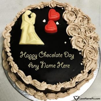 Romantic Couple Happy Chocolate Day Cake With Name