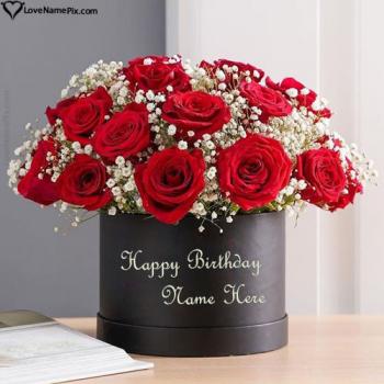 Romantic Red Roses Flowers Birthday For Girls With Name