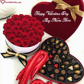 Romantic Valentines Day Flowers Bouquet And Chocolate For Lover With Name