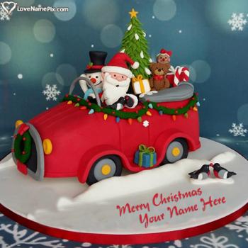 Santa With Friends Merry Christmas Wishes Cake With Name
